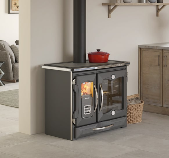 Zestaw kominek powietrzny stalowy KRATKI LUCY BLACK 12 kW Ø 200 z akcesoriami suprema4.0 box princ min - Zestaw kominek powietrzny stalowy KRATKI LUCY BLACK 12 kW Ø 200 z akcesoriami